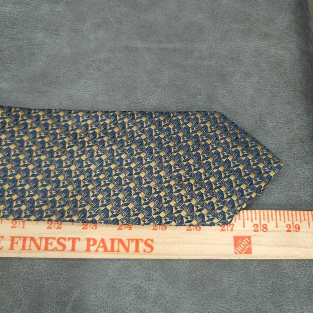 Canali Tie Mens Pure Silk Blue Gold Geometric Woven Luxury Italy Necktie